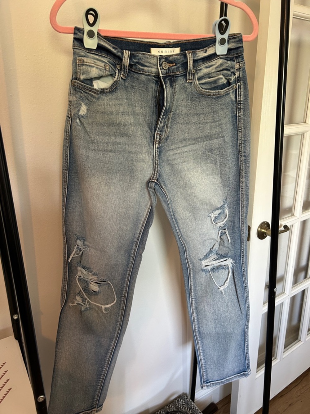 eunina Light Blue Distressed Straight Leg Jeans